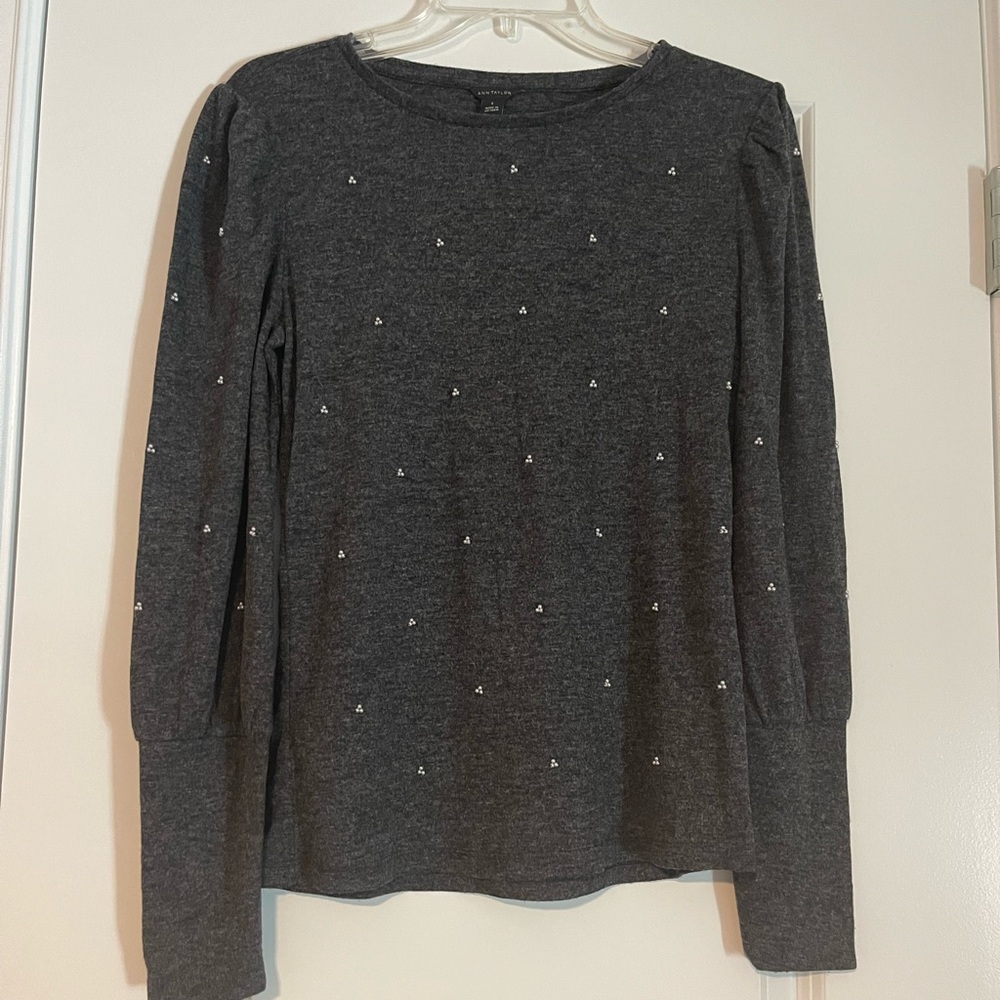 Ann Taylor Gray Embellished Blouse - Picture 1 of 3